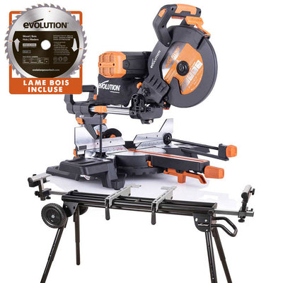 Pack Evolution : Scie à onglet double biseau R255SMS-DB+ avec lame multi-matériaux TCT de 255mm + Support PLUS + Lame expert bois