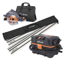 Pack Evolution : Scie circulaire 185mm R185CCSX+ avec lame multi-matériaux TCT + guide de coupe de 2,8m + Aspirateur 15L avec démarrage automatique
