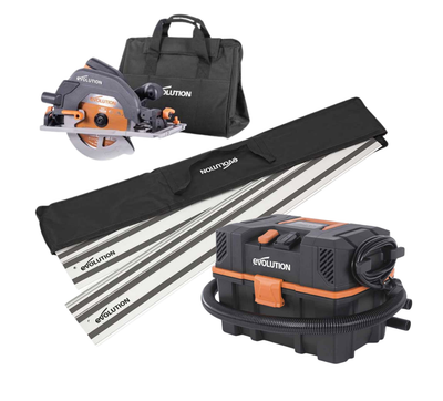 Pack Evolution : Scie circulaire 185mm R185CCSX+ avec lame multi-matériaux TCT + guide de coupe de 2,8m + Aspirateur 15L avec démarrage automatique