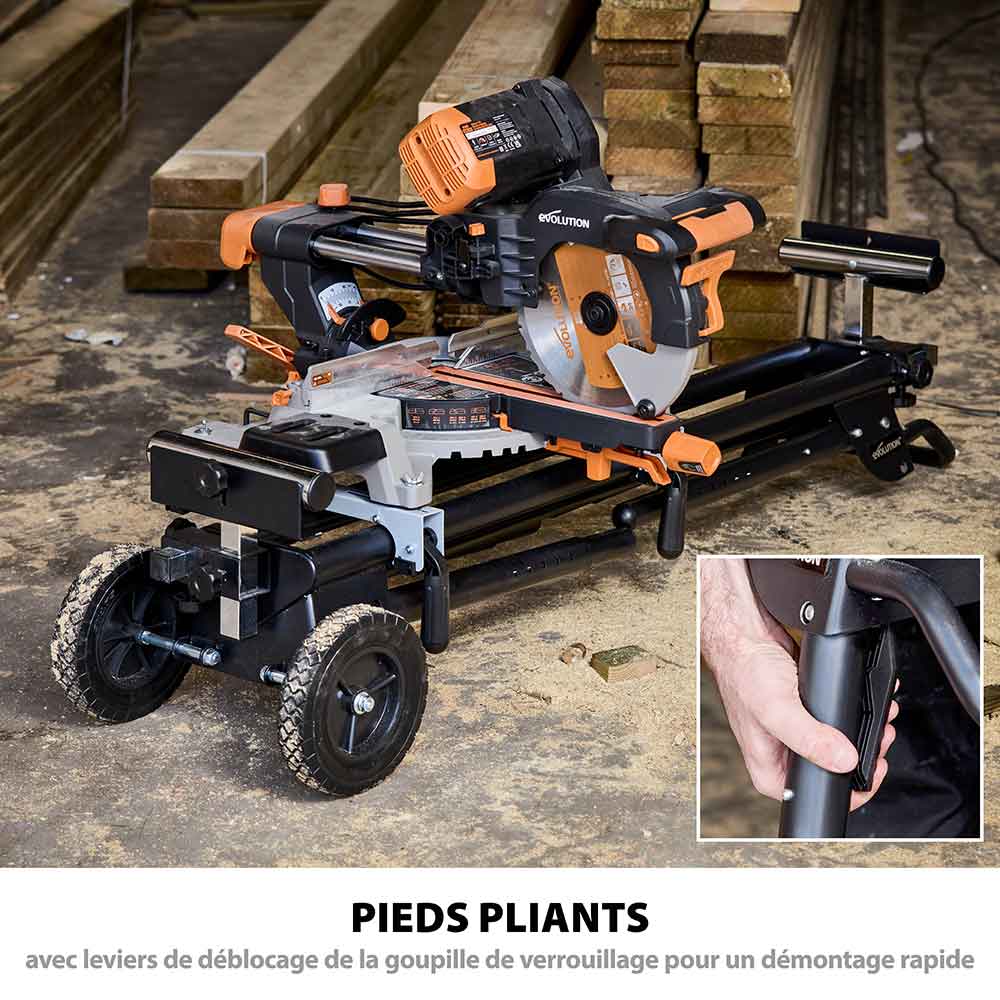 Support universel PLUS Evolution pour scie à onglet avec pieds télescopiques