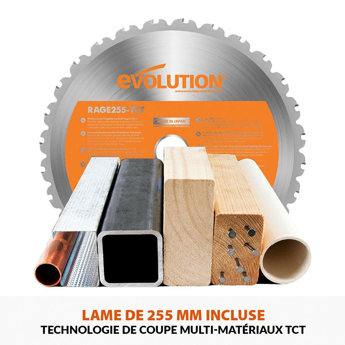 Scie sur table Evolution R255TBL 255mm 1650W avec lame multi-matériaux TCT