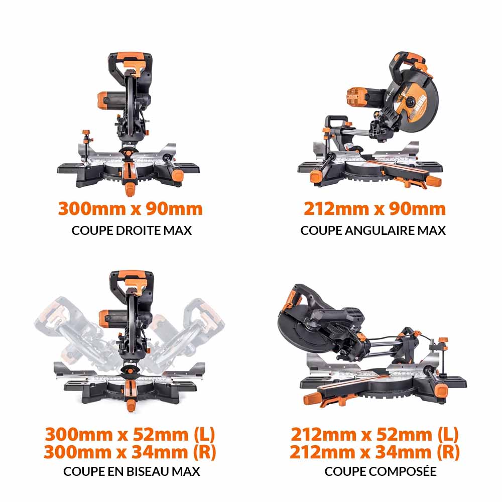 Scie à onglet de 255mm sans fil double biseau R255SMS-DB-Li avec lame multi-matériaux TCT sans batterie et chargeur