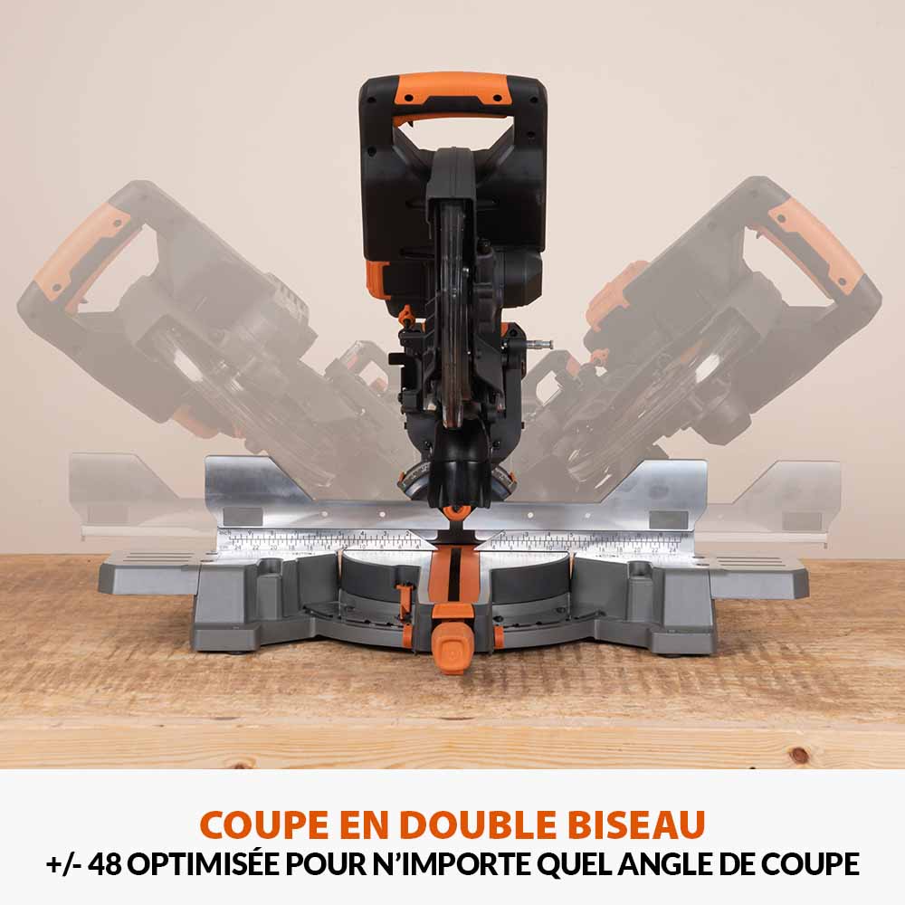 Scie à onglet de 255mm sans fil double biseau R255SMS-DB-Li avec lame multi-matériaux TCT et batteries 5Ah avec double chargeur