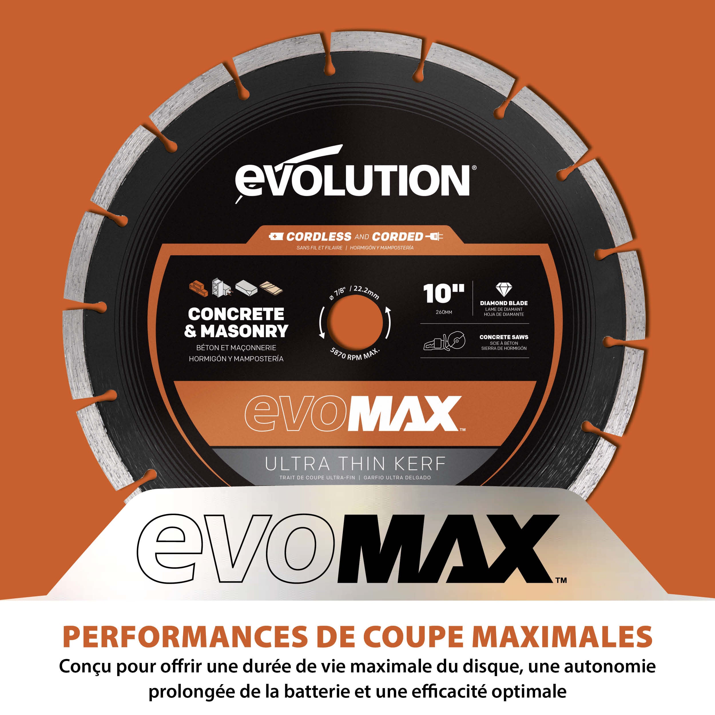 Disque diamant EVOMAX 260 mm à trait de coupe ultra-fin