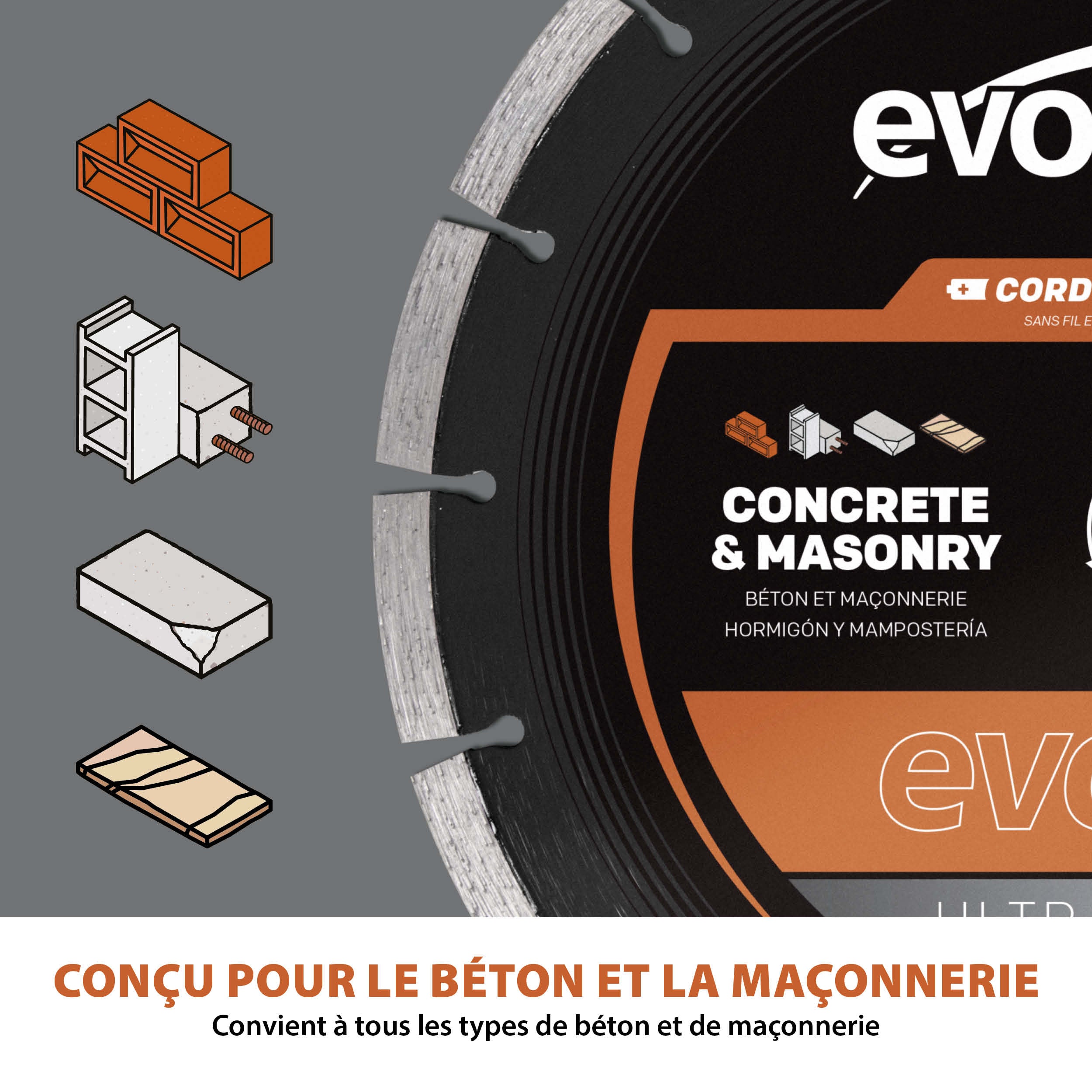 Disque diamant EVOMAX 260 mm à trait de coupe ultra-fin