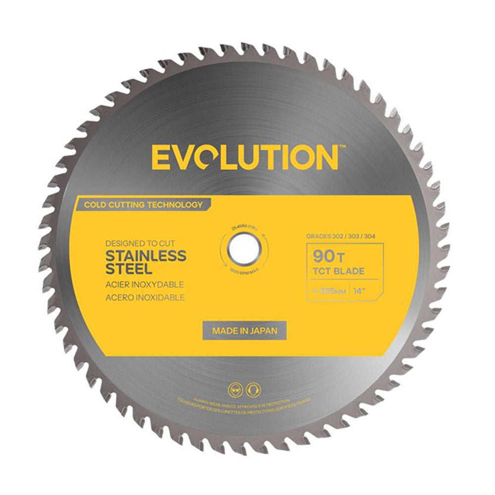 Lame spéciale pour la découpe de l'acier inoxydable G2 TCT 355mm Evolution 90 dents alésage 25,4mm pour scie à tronçonner