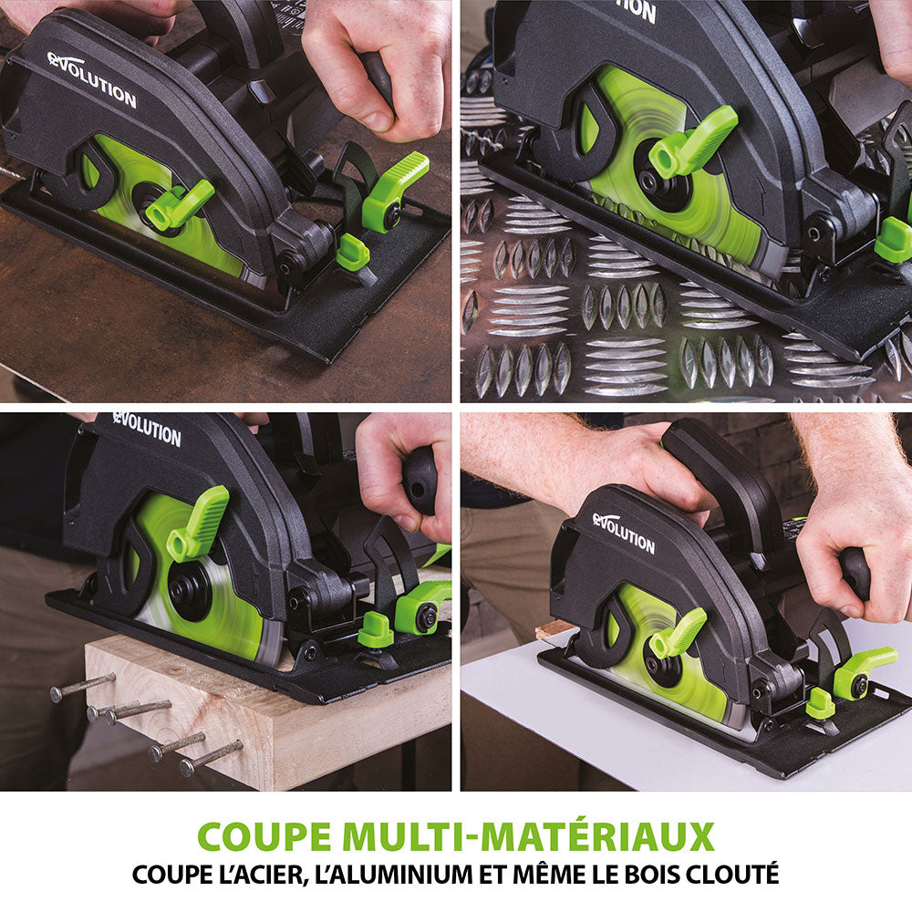Pack Evolution : Scie circulaire 165mm Evolution F165CCSL avec lame multi-matériaux TCT + tréteaux pliables en métal