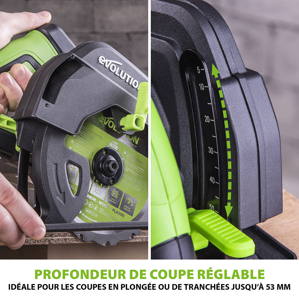 Pack Evolution : Scie circulaire 165mm Evolution F165CCSL avec lame multi-matériaux TCT + tréteaux pliables en métal