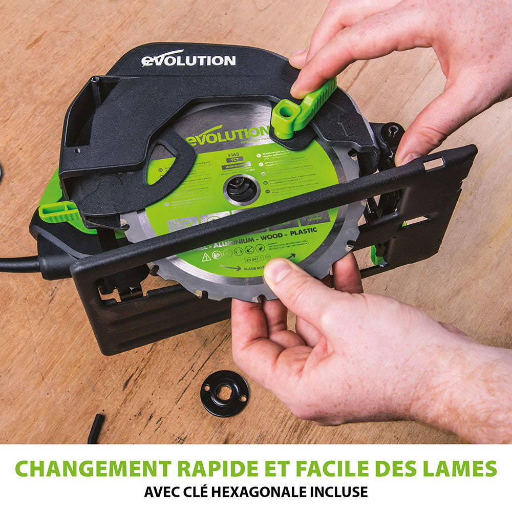 Pack Evolution : Scie circulaire 165mm Evolution F165CCSL avec lame multi-matériaux TCT + tréteaux pliables en métal