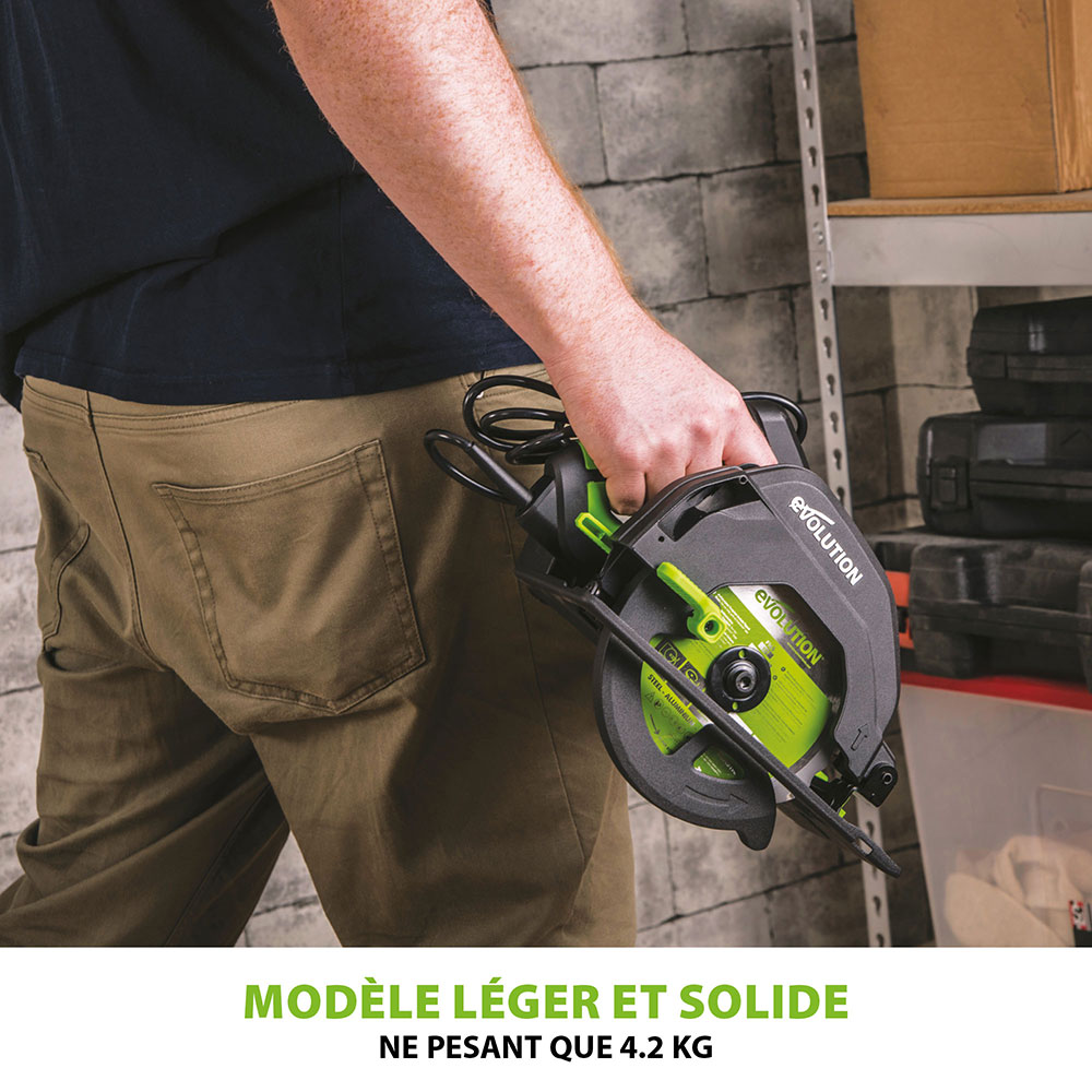 Pack Evolution : Scie circulaire 165mm Evolution F165CCSL avec lame multi-matériaux TCT + tréteaux pliables en métal