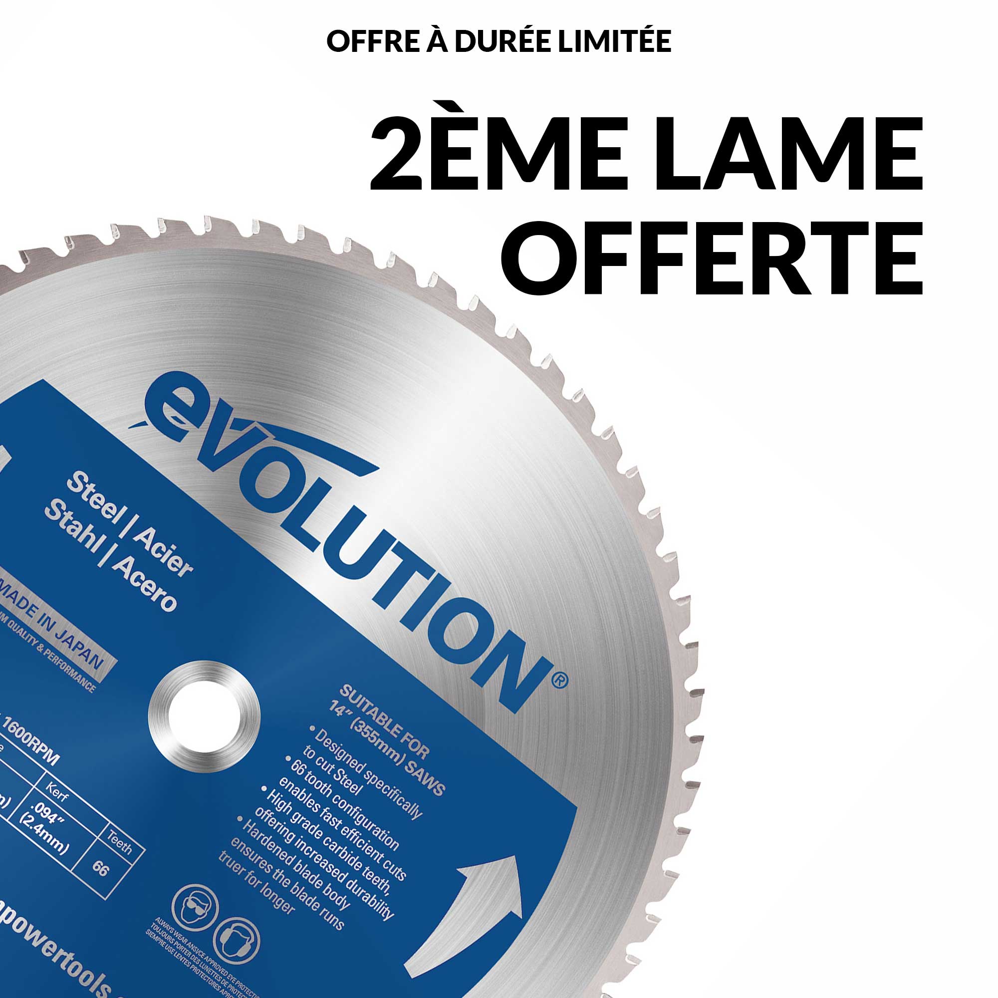 Scie à onglet 355mm Evolution S355MCS avec lame EVOMAX aluminium 100 dents