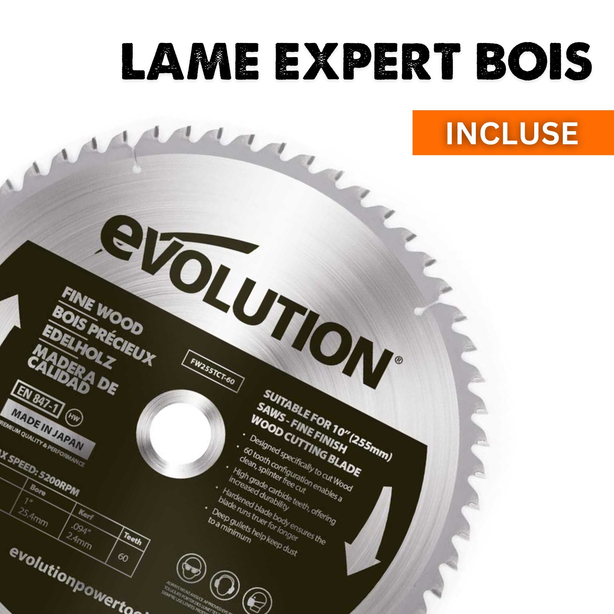 Pack Evolution : Scie à onglet double biseau R255SMS-DB+ avec lame multi-matériaux TCT de 255mm + Support PLUS + Lame expert bois