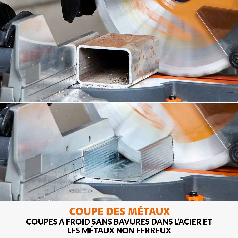 Pack Evolution : Scie à onglet de 255mm sans fil double biseau R255SMS-DB-Li avec lame multi-matériaux TCT et batteries 5Ah avec double chargeur + Support Evolution PLUS