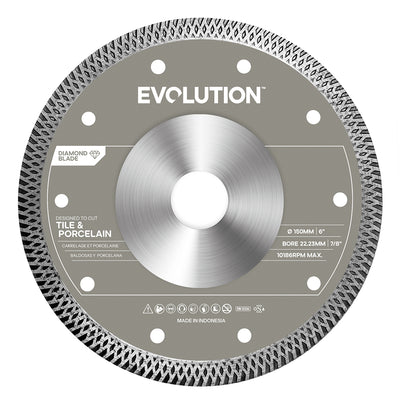 Disque diamant Evolution pour porcelaine et carrelage de 150mm alésage de 22.2mm