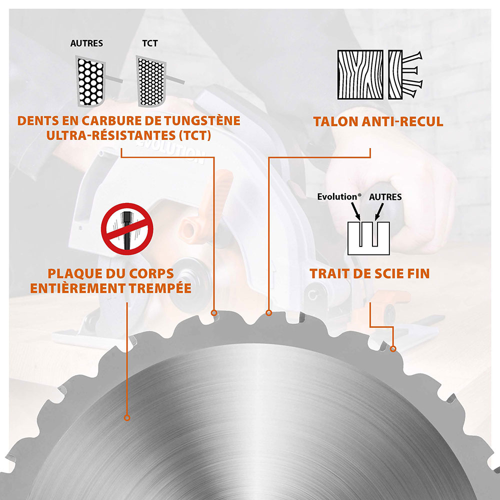 Lame multi-matériaux TCT 185mm 20 dents alésage 20mm Evolution pour scie à onglet