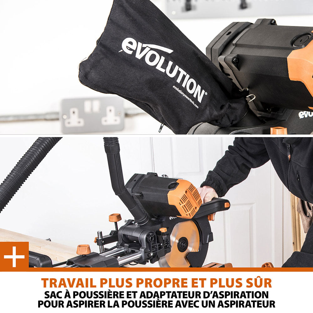 Pack Evolution : Scie à onglet électrique double biseau R255SMS-DB+ avec lame multi-matériaux TCT de 255mm + Support Evolution PLUS