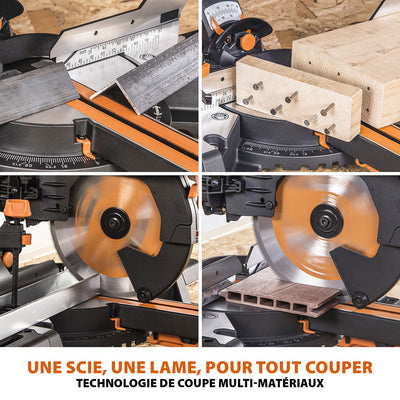 Pack Evolution : Scie à onglet électrique double biseau R255SMS-DB+ avec lame multi-matériaux TCT de 255mm + Support Evolution PLUS