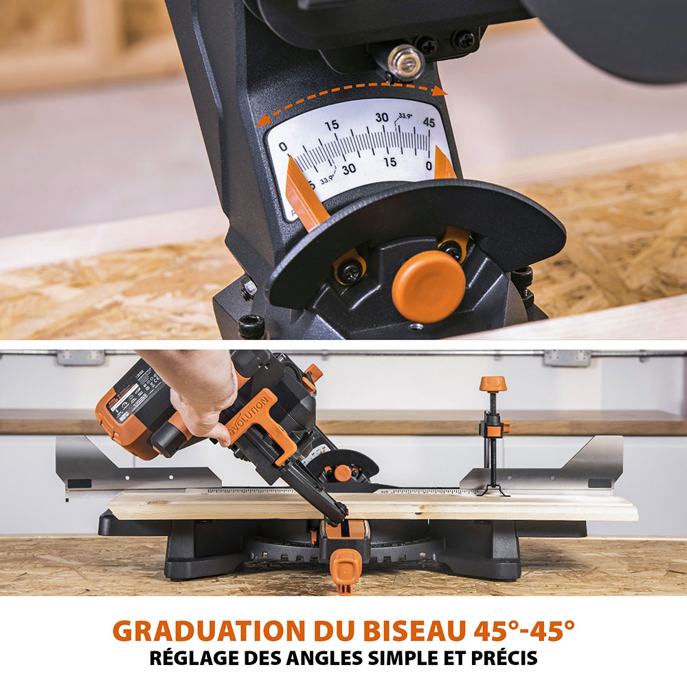 Pack Evolution : Scie à onglet électrique double biseau R255SMS-DB+ avec lame multi-matériaux TCT de 255mm + Support Evolution PLUS
