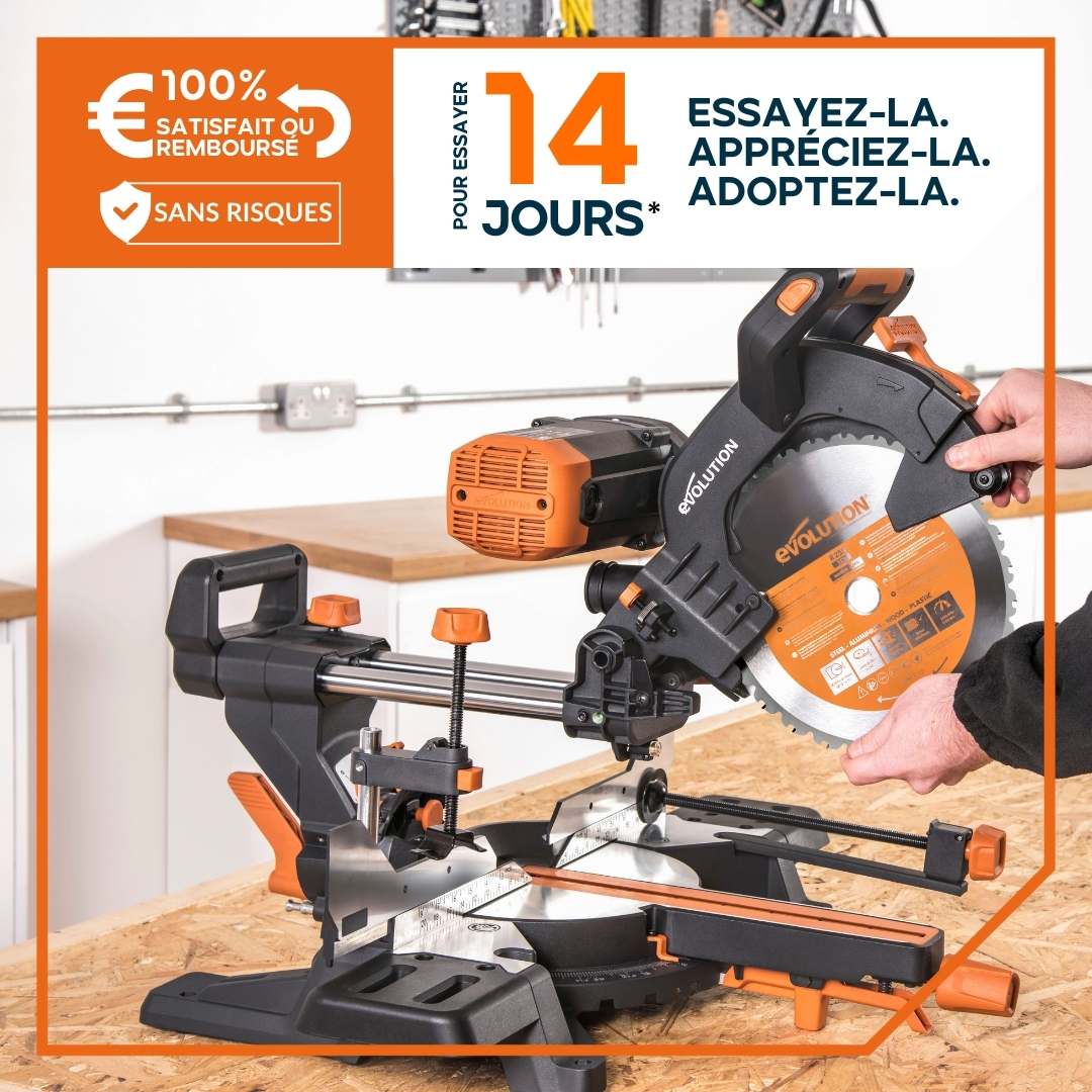 Pack Evolution : Scie à onglet électrique double biseau R255SMS-DB+ avec lame multi-matériaux TCT de 255mm + Support
