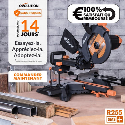 Scie à onglet électrique 255mm Evolution R255SMS+ avec Lame multi-matériaux TCT (GRADE B)
