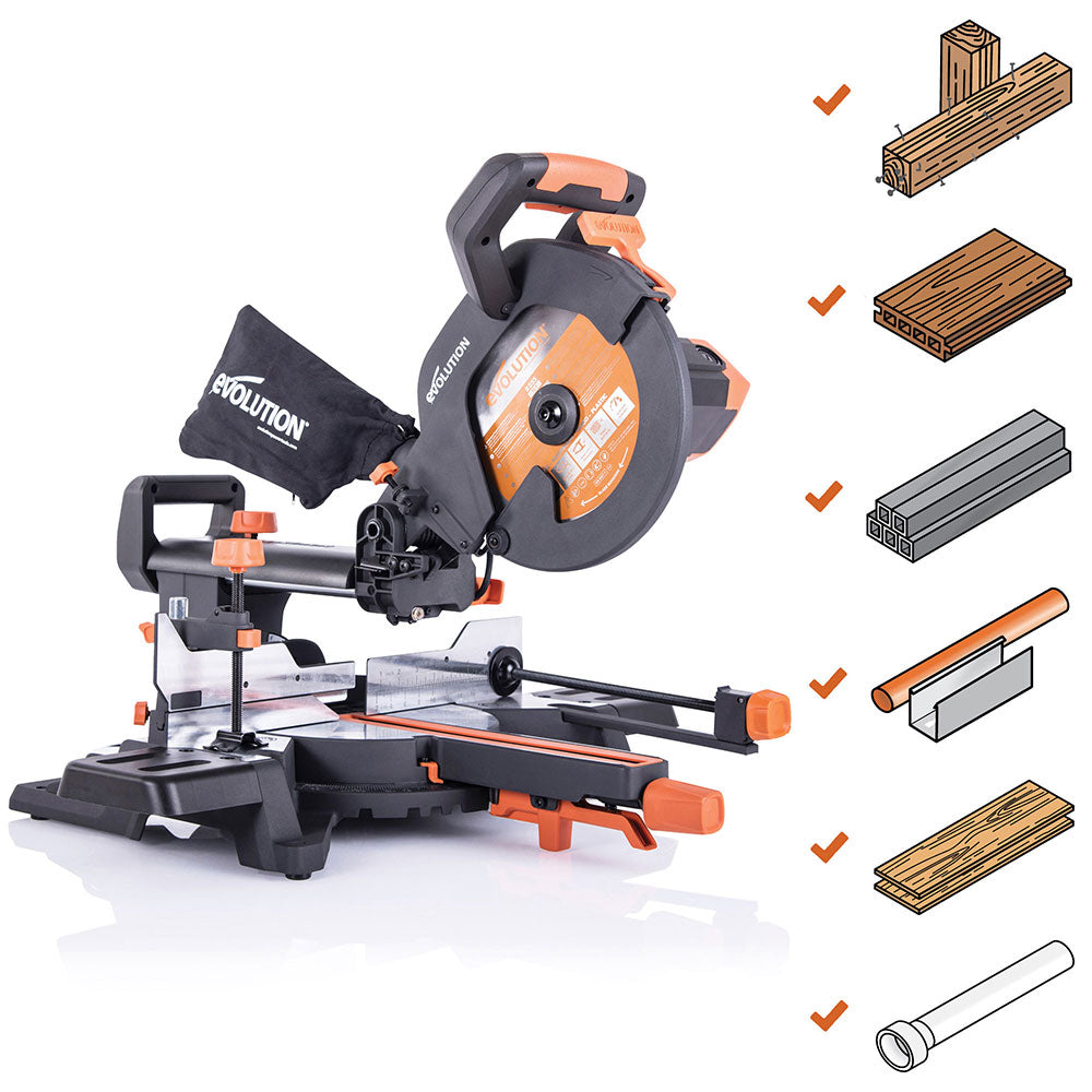 Pack Evolution : Scie à onglet électrique 255mm R255SMS+ avec lame multi-matériaux TCT + Support Evolution PLUS