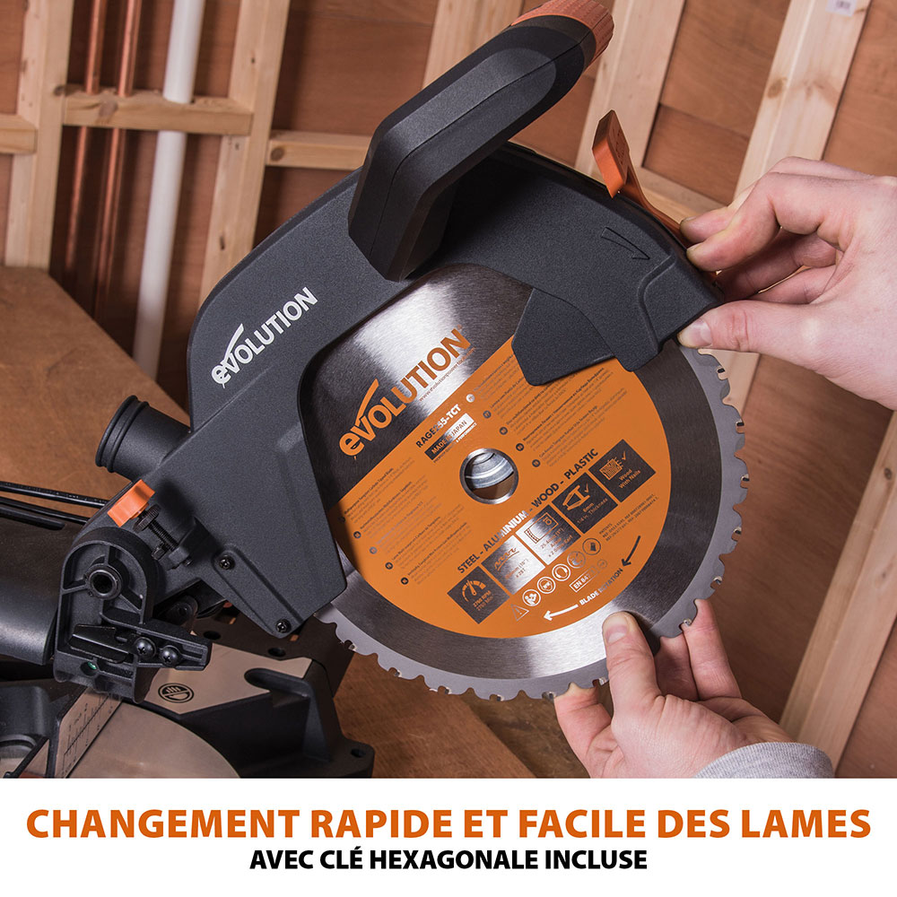 Pack Evolution : Scie à onglet électrique 255mm R255SMS+ avec lame multi-matériaux TCT + Support Evolution PLUS