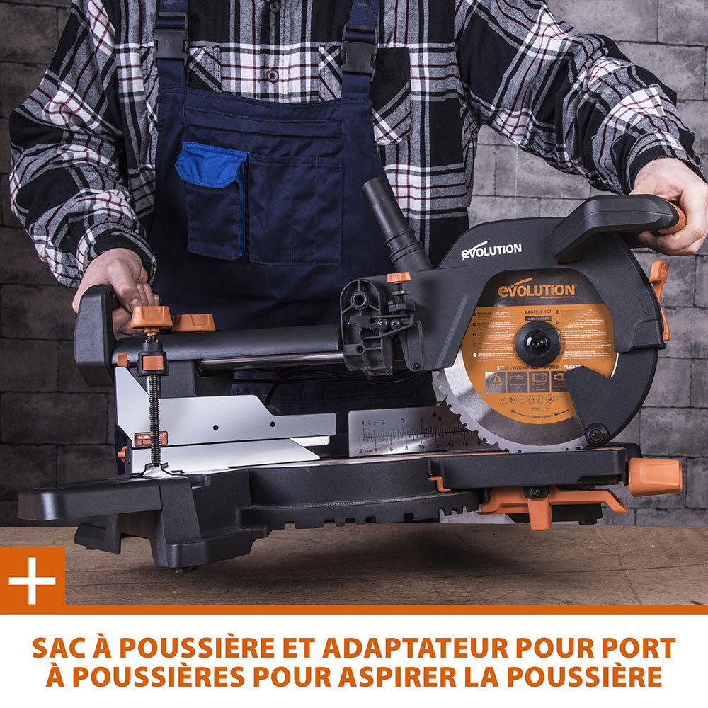 Pack Evolution : Scie à onglet électrique 255mm R255SMS+ avec lame multi-matériaux TCT + Support Evolution PLUS
