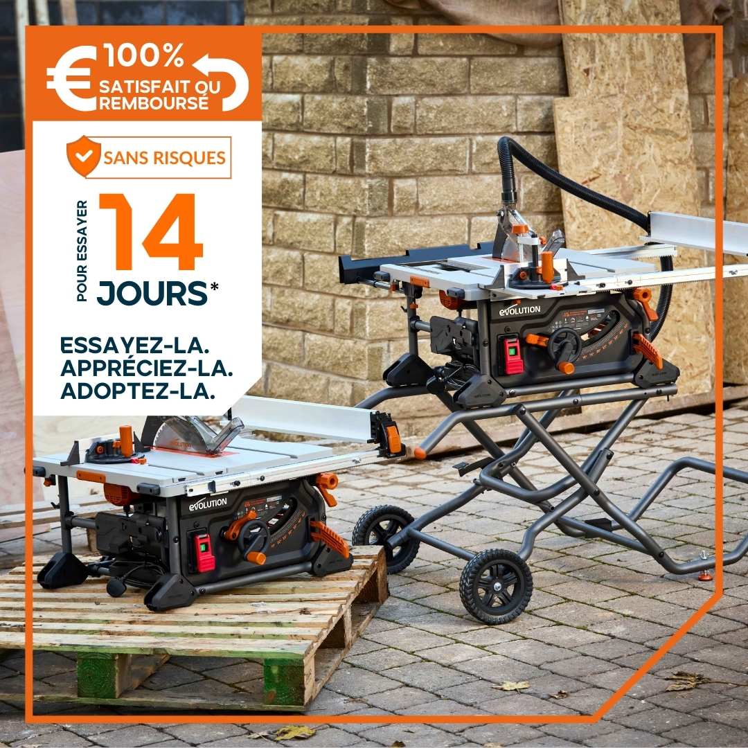 Pack Evolution : Scie sur table Evolution R255TBL+ PRO 255mm 1800W avec lame multi-matériaux TCT