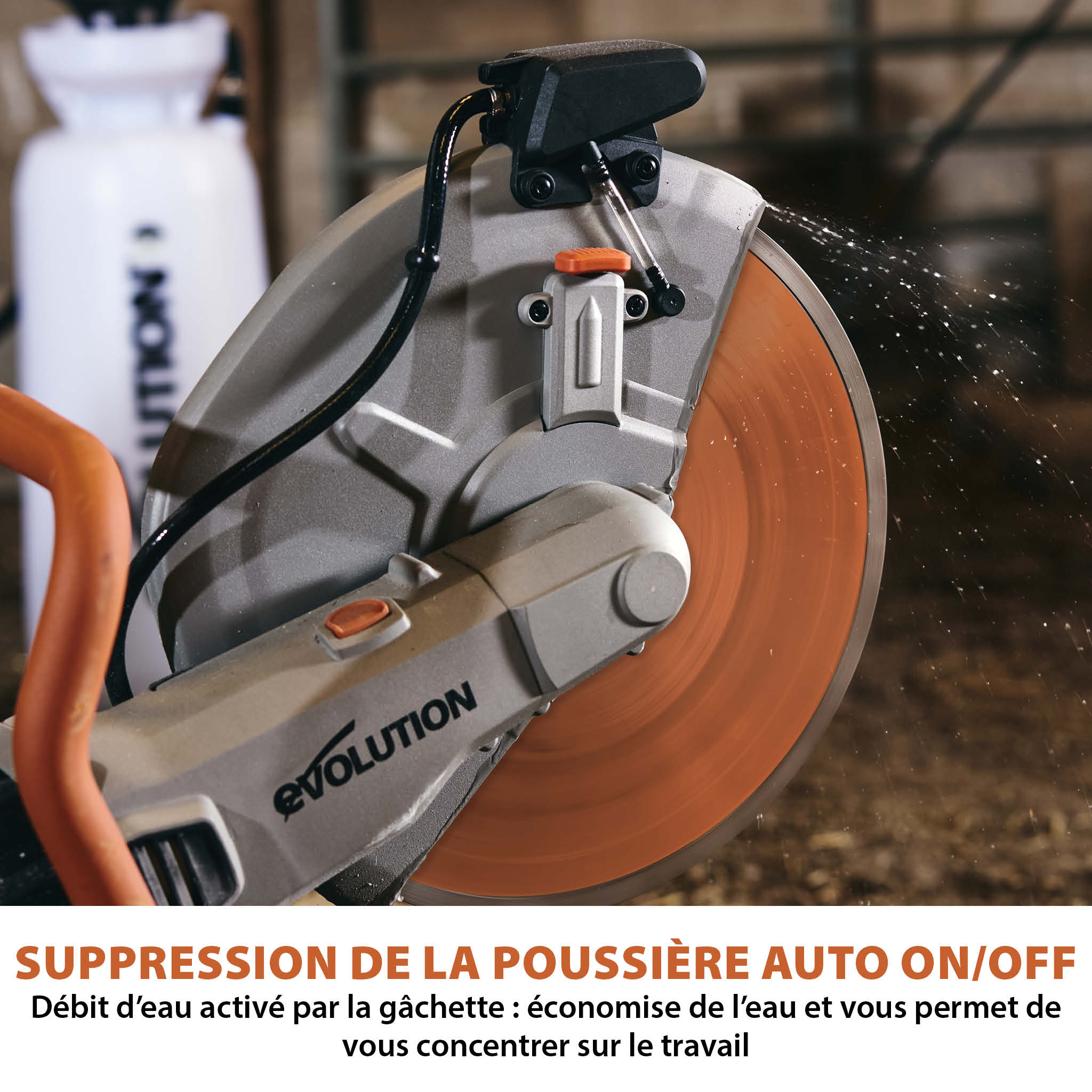 Pack Evolution : Scie à béton électrique 350mm Evolution R350DCT PLUS avec lame diamant premium + pompe à eau 15L manuelle