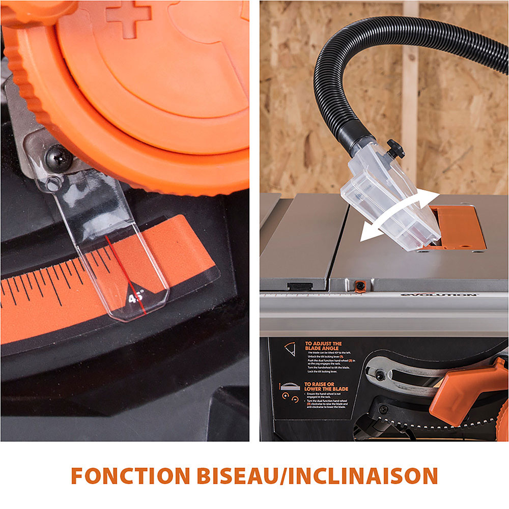 Pack Evolution : Scie sur table 255mm Evolution RAGE5-S avec lame multi-matériaux TCT + lame bois supplémentaire