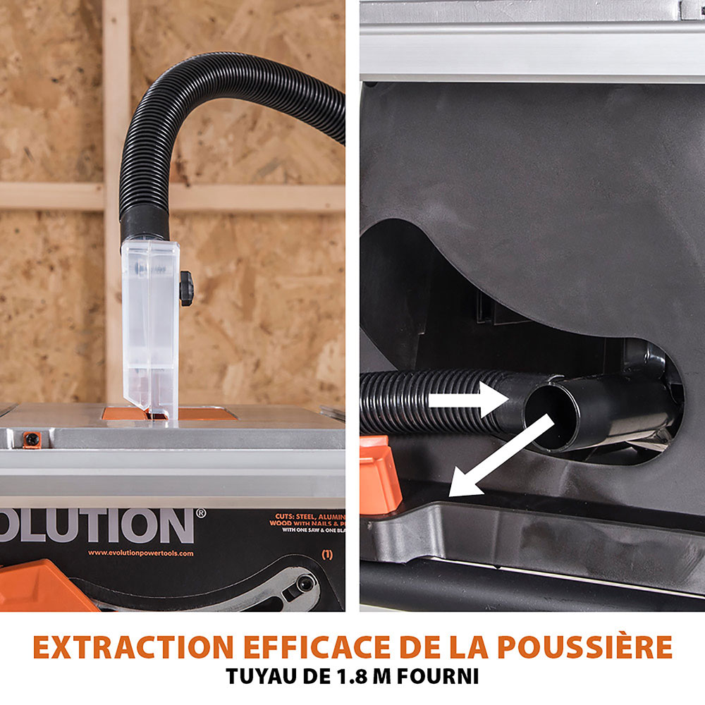 Pack Evolution : Scie sur table 255mm Evolution RAGE5-S avec lame multi-matériaux TCT + lame bois supplémentaire