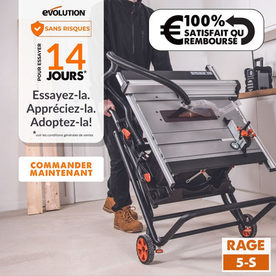 Pack Evolution : Scie sur table 255mm Evolution RAGE5-S avec lame multi-matériaux TCT + lame bois supplémentaire