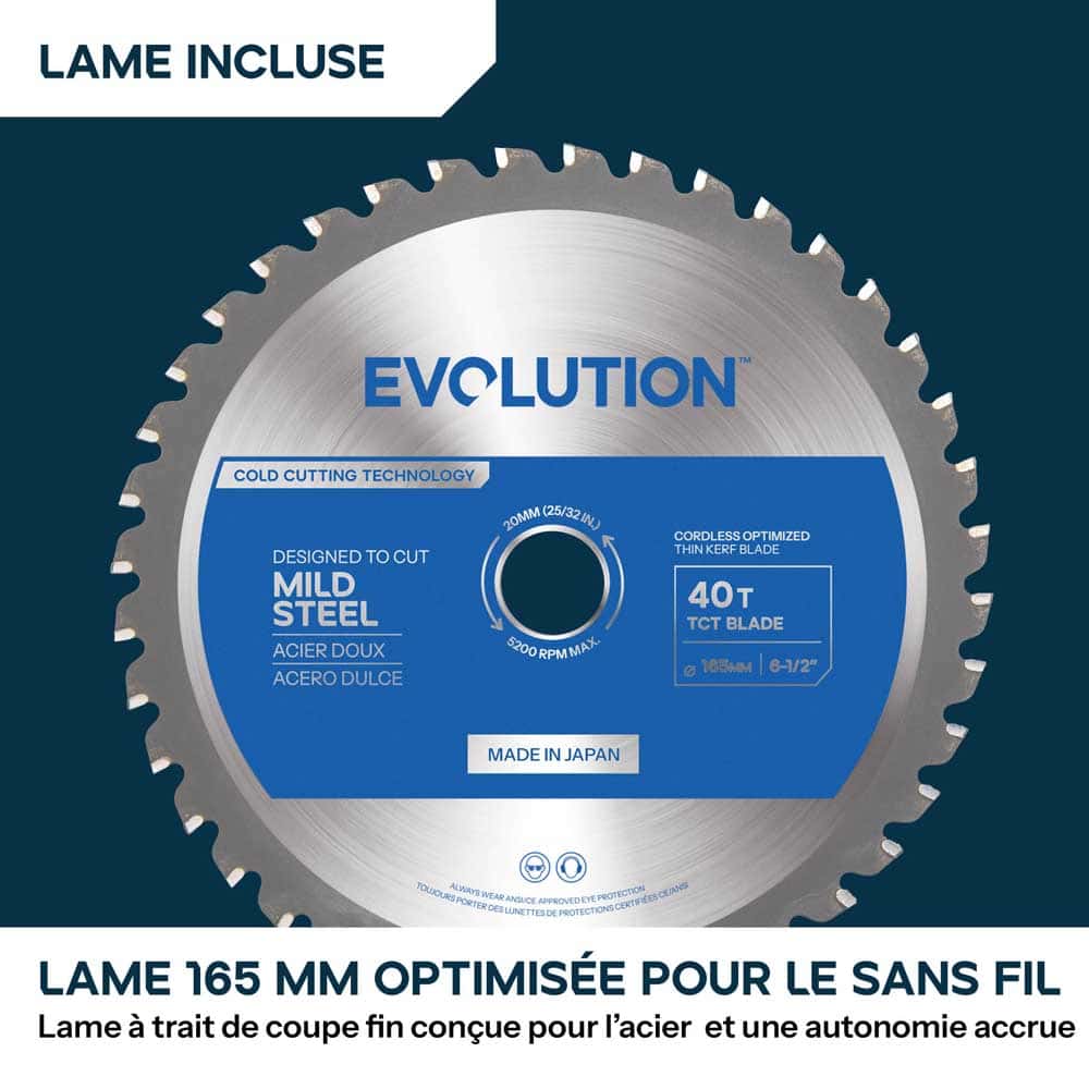 Scie circulaire sans fil 165mm Evolution S165CCS-Li à métaux avec lame à trait de coupe fin
