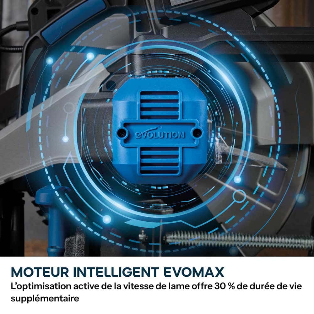 Scie à tronçonner sans fil de 355mm Evolution S355CPS-Li pour la coupe du métal, avec moteur brushless et lame EvoMax