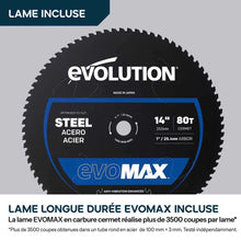 Scie à tronçonner sans fil de 355mm Evolution S355CPS-Li pour la coupe du métal, avec moteur brushless et lame EvoMax