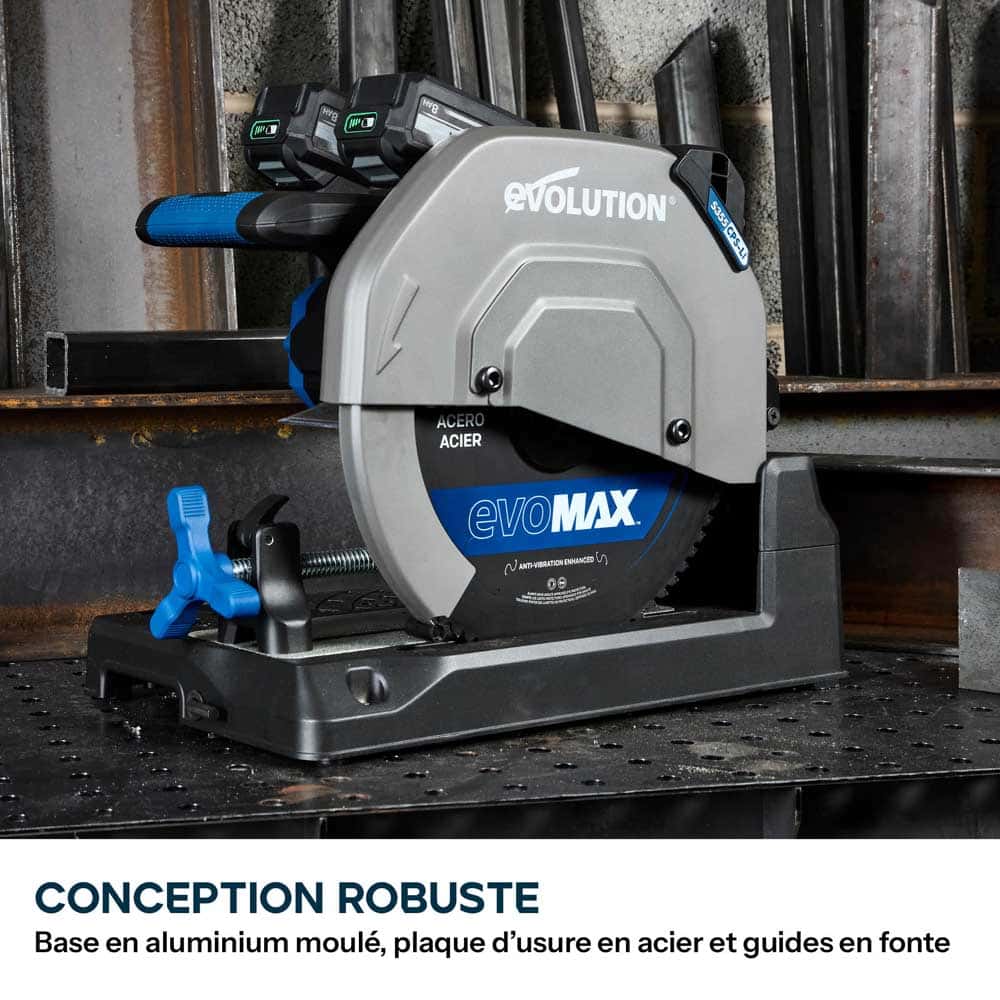 Scie à tronçonner sans fil de 355mm Evolution S355CPS-Li pour la coupe du métal, avec moteur brushless et lame EvoMax