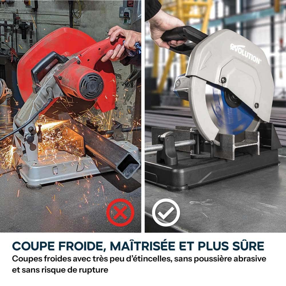 Scie à tronçonner de 355mm Evolution S355CPSL pour métaux avec lame TCT pour acier