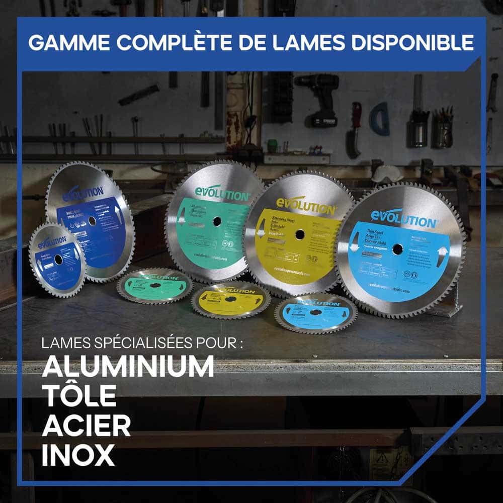 Scie à tronçonner de 355mm Evolution S355CPSL pour métaux avec lame TCT pour acier