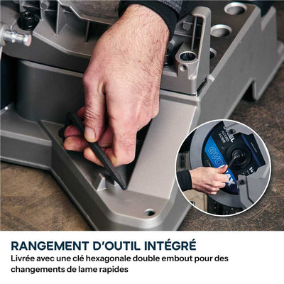 Scie à onglet 355mm Evolution S355MCS-G2 pour la découpe du métal + Support mobile pliable tout-terrain à vérin