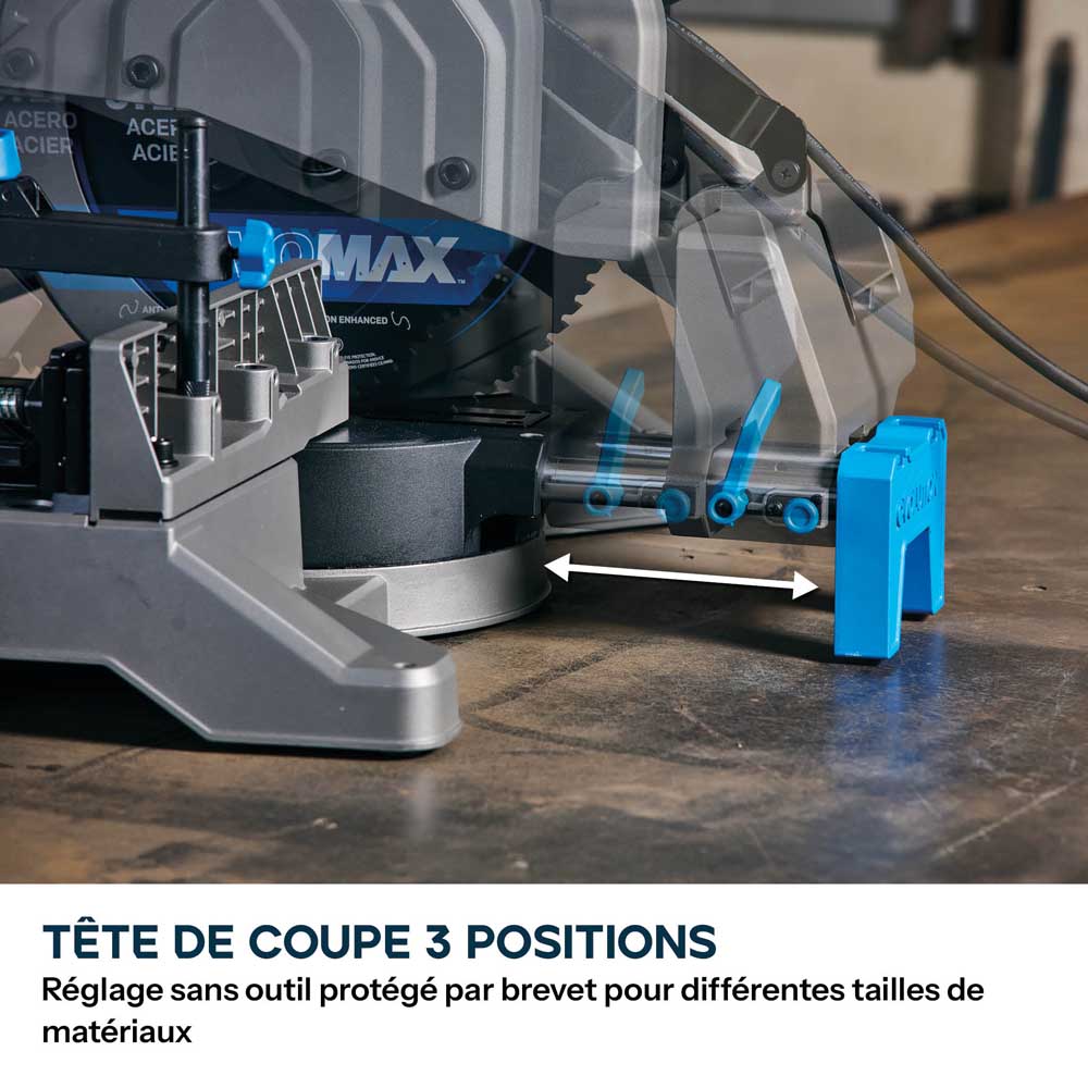 Scie à onglet 355mm Evolution S355MCS-G2 pour la découpe du métal + Support mobile pliable tout-terrain à vérin
