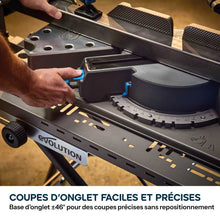 Scie à onglet 355mm Evolution S355MCS-G2 pour la découpe du métal + Support mobile pliable tout-terrain à vérin