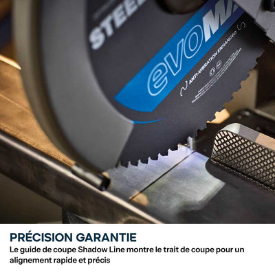 Scie à onglet 355mm Evolution S355MCS-G2 pour la découpe du métal + Support mobile pliable tout-terrain à vérin