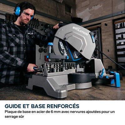 Scie à onglet 355mm Evolution S355MCS-G2 pour la découpe du métal + Support mobile pliable tout-terrain à vérin