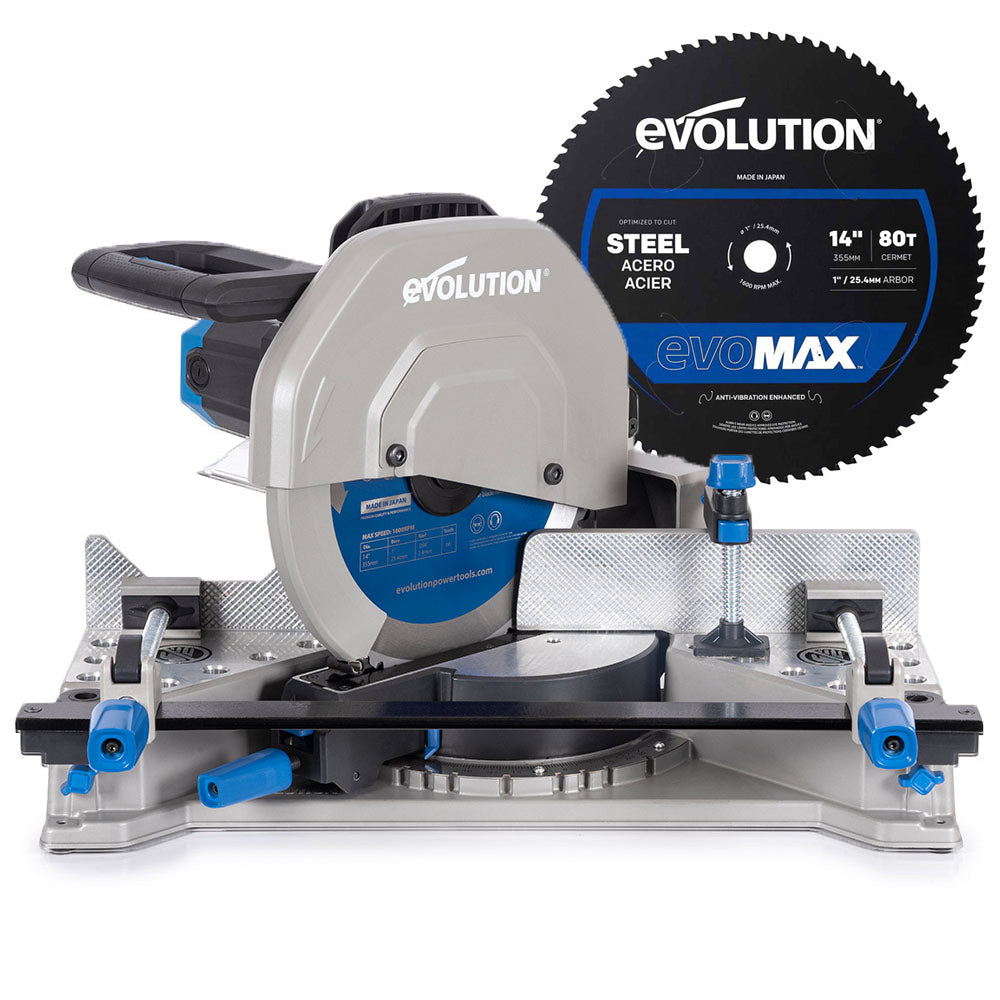 Pack Evolution : Scie à onglet 355mm Evolution S355MCS avec lame cermet EVOMAX acier 80 dents