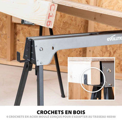 Pack Evolution : Scie circulaire 165mm Evolution F165CCSL avec lame multi-matériaux TCT + tréteaux pliables en métal