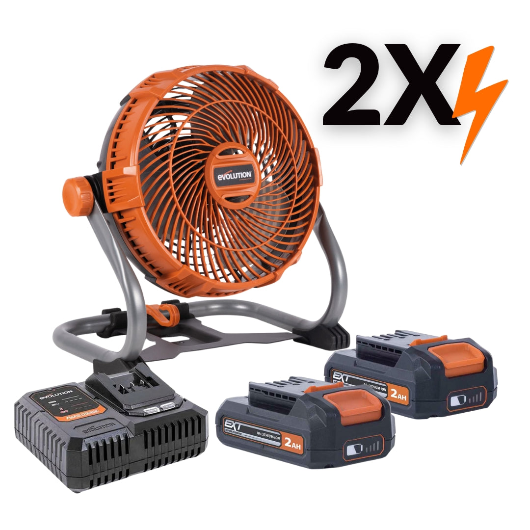 Ventilateur portable Evolution avec 2x batterie 2Ah et chargeur