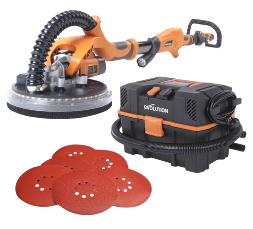 Pack Evolution : Ponceuse à plâtre télescopique R225DWS + Aspirateur 15L pour déchets secs et humides avec démarrage automatique