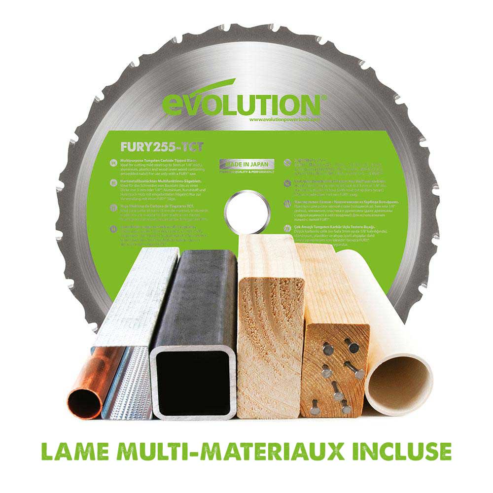 Scie à onglet électrique 255mm Evolution F255SMS avec lame multi-matériaux TCT