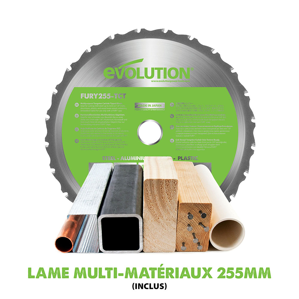 Scie sur table 255mm Evolution FURY5-S avec Lame multi-matériaux TCT