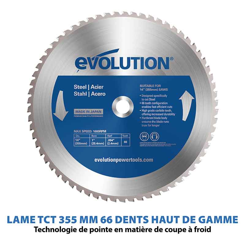 Pack Evolution : Scie à onglet 355mm Evolution S355MCS avec 4 lames